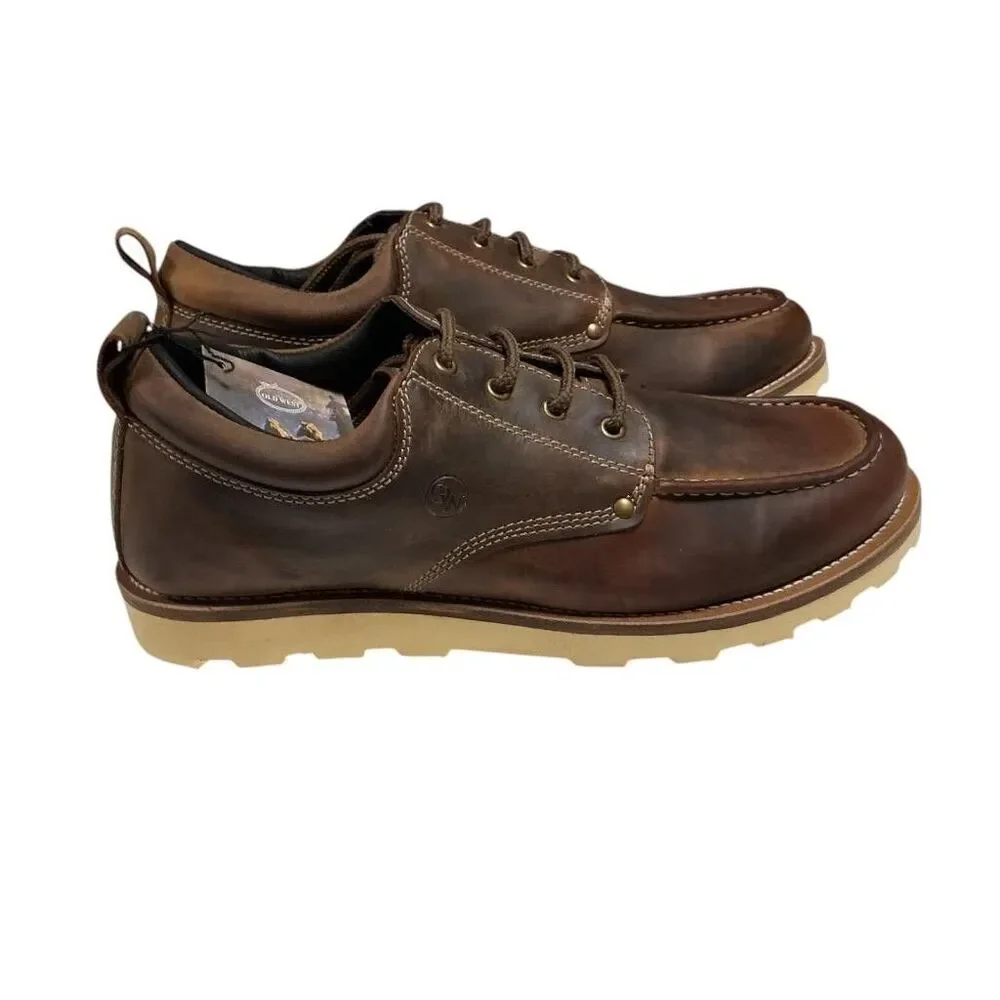 Old West Moc Toe Oxford Shoes Men 10 EE Brown Leather Lace Up Casual Comfort NWD